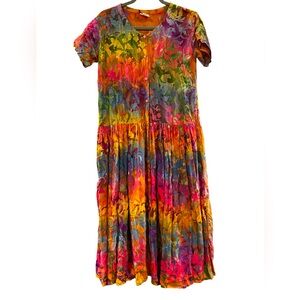 Global Village Vtg 90’s drop waste button down tie-dye dress